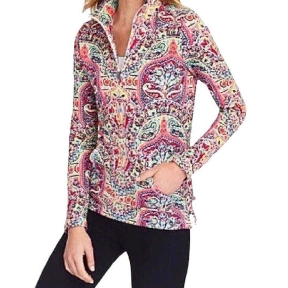 T by Talbots Paisley Pullover Quarter Zip Small Petite Preppy Casual Summer